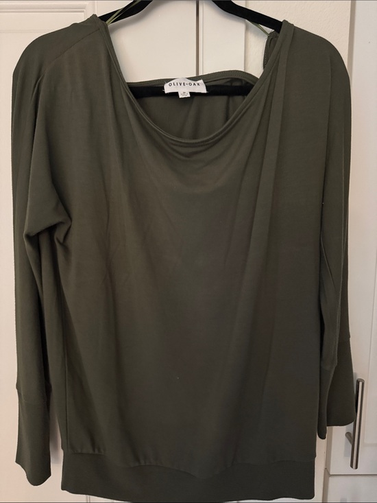 Olive & Oak Tops - Olive & Oak Olive Green Long Sleeve Draped Neck Top